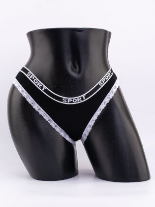 Слипы с кружевной окантовкой и эластичным поясом с надписью "sport" - фото 1