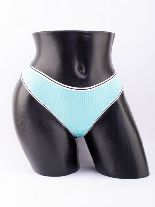 Стринги в рубчик с белым поясом и черной полоской  - фото 1